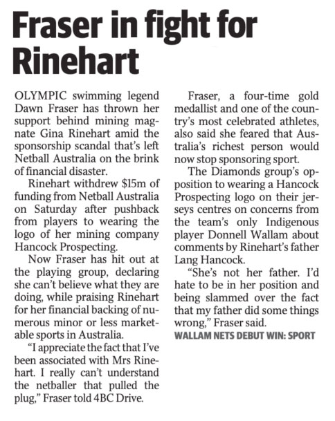Fraser in fight for Rinehart